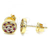 Oro Laminado Stud Earring, Gold Filled Style with Ruby and White Micro Pave, Polished, Golden Finish, 02.233.0021.2