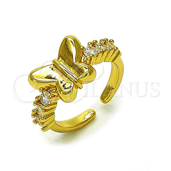 Oro Laminado Multi Stone Ring, Gold Filled Style Butterfly Design, with White Cubic Zirconia, Polished, Golden Finish, 01.341.0144.1