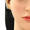 Oro Laminado Earcuff Earring, Gold Filled Style Leaf Design, with White Cubic Zirconia, Polished, Golden Finish, 02.210.0738