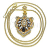 Oro Laminado Pendant Necklace, Gold Filled Style Leaf Design, with Black and White Cubic Zirconia, Polished, Golden Finish, 04.283.0024.20