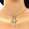 Oro Laminado Pendant Necklace, Gold Filled Style Cross Design, with White Micro Pave, Polished, Golden Finish, 04.156.0223.20