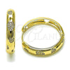 Oro Laminado Huggie Hoop, Gold Filled Style Heart Design, with White Micro Pave, Polished, Golden Finish, 02.204.0043.30