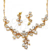 Oro Laminado Necklace and Earring, Gold Filled Style Flower and Leaf Design, with White Cubic Zirconia, Polished, Golden Finish, 06.205.0004