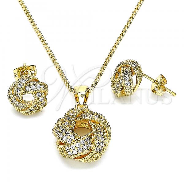 Oro Laminado Earring and Pendant Adult Set, Gold Filled Style Love Knot Design, with White Micro Pave, Polished, Golden Finish, 10.342.0057