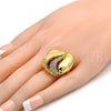 Oro Laminado Multi Stone Ring, Gold Filled Style with White Crystal, Polished, Golden Finish, 01.241.0027.09 (Size 9)