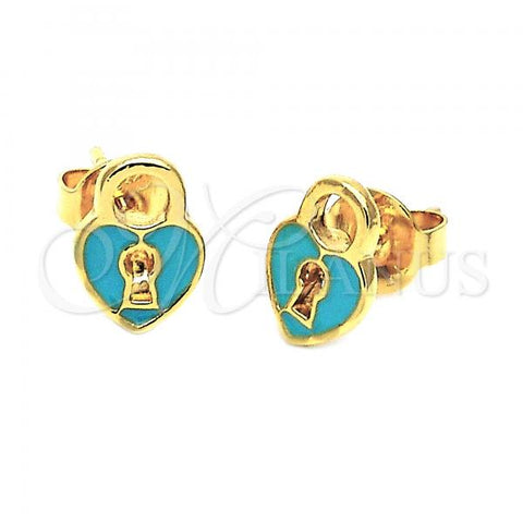 Oro Laminado Stud Earring, Gold Filled Style Heart Design, Turquoise Enamel Finish, Golden Finish, 02.64.0202 *PROMO*
