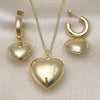 Oro Laminado Earring and Pendant Adult Set, Gold Filled Style Heart and Hollow Design, Polished, Golden Finish, 10.341.0008