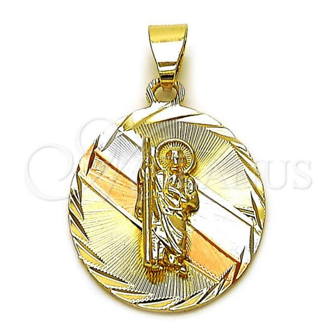 Oro Laminado Religious Pendant, Gold Filled Style San Judas Design, Diamond Cutting Finish, Tricolor, 05.120.0100