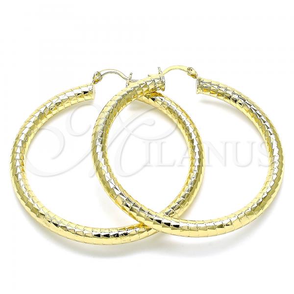 Oro Laminado Large Hoop, Gold Filled Style Hollow Design, Diamond Cutting Finish, Golden Finish, 02.213.0314.60