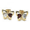 Oro Laminado Stud Earring, Gold Filled Style Butterfly Design, with Garnet and White Cubic Zirconia, Polished, Golden Finish, 02.26.0283.1