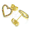 Oro Laminado Stud Earring, Gold Filled Style Heart Design, with Multicolor Micro Pave, Polished, Golden Finish, 02.94.0117.2