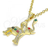 Oro Laminado Fancy Pendant, Gold Filled Style Elephant Design, with Multicolor Crystal, Polished, Golden Finish, 05.351.0101.1