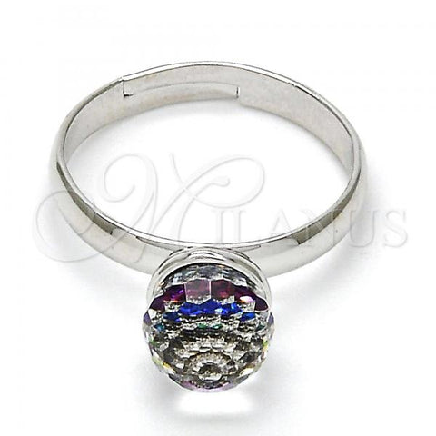 Rhodium Plated Multi Stone Ring, Ball Design, with Volcano Swarovski Crystals, Polished, Rhodium Finish, 01.239.0006.4 (One size fits all)