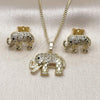Oro Laminado Earring and Pendant Adult Set, Gold Filled Style Elephant Design, with White and Black Micro Pave, Polished, Golden Finish, 10.284.0026