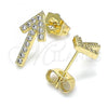 Oro Laminado Stud Earring, Gold Filled Style with White Cubic Zirconia, Polished, Golden Finish, 02.210.0446