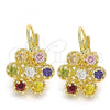 Oro Laminado Leverback Earring, Gold Filled Style with Multicolor Cubic Zirconia, Polished, Golden Finish, 02.210.0215.1
