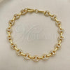 Oro Laminado Fancy Bracelet, Gold Filled Style Puff Mariner Design, with White Micro Pave, Polished, Golden Finish, 04.63.1401.08