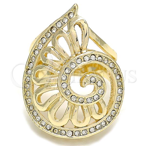 Oro Laminado Multi Stone Ring, Gold Filled Style Spiral Design, with White Crystal, Polished, Golden Finish, 01.160.0004.09 (Size 9)