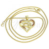 Oro Laminado Pendant Necklace, Gold Filled Style Heart and Hand Design, with Garnet Micro Pave, Polished, Golden Finish, 04.156.0337.2.20