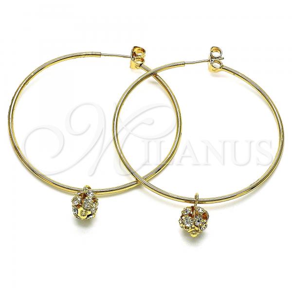 Oro Laminado Medium Hoop, Gold Filled Style with White Crystal, Polished, Golden Finish, 02.63.2736.2.50