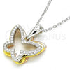 Sterling Silver Pendant Necklace, Butterfly Design, with White Cubic Zirconia, Polished, Tricolor, 04.336.0106.16