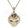 Oro Laminado Pendant Necklace, Gold Filled Style Flower and Teardrop Design, with Garnet Cubic Zirconia and White Micro Pave, Polished, Golden Finish, 04.323.0002.1.20