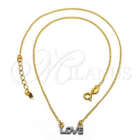 Oro Laminado Pendant Necklace, Gold Filled Style Love Design, Matte Finish, Two Tone, 04.09.0051.18