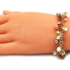 Oro Laminado Charm Bracelet, Gold Filled Style Flower and Ball Design, Polished, Tricolor, 03.331.0196.07