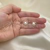 Oro Laminado Stud Earring, Gold Filled Style Heart and Ball Design, with Ivory Pearl, Polished, Golden Finish, 02.342.0056