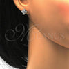 Sterling Silver Stud Earring, with White Cubic Zirconia and White Micro Pave, Polished, Rhodium Finish, 02.186.0027