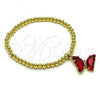 Oro Laminado Fancy Bracelet, Gold Filled Style Expandable Bead and Butterfly Design, with Light Siam Crystal and White Micro Pave, Polished, Golden Finish, 03.341.0112.3.07