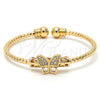Oro Laminado Individual Bangle, Gold Filled Style Butterfly and Ball Design, with White Micro Pave, Diamond Cutting Finish, Golden Finish, 07.193.0004.1