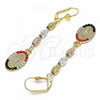 Oro Laminado Long Earring, Gold Filled Style Guadalupe Design, with Multicolor Crystal, Polished, Tricolor, 02.351.0032.1