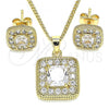 Oro Laminado Earring and Pendant Adult Set, Gold Filled Style with White Micro Pave, Polished, Golden Finish, 10.344.0015