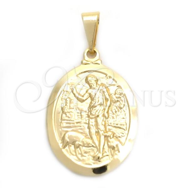 Oro Laminado Religious Pendant, Gold Filled Style San Lazaro Design, Polished, Golden Finish, 05.58.0004