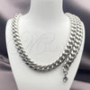 Stainless Steel Necklace and Bracelet, Miami Cuban Design, Polished, Steel Finish, 06.116.0033