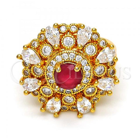 Oro Laminado Multi Stone Ring, Gold Filled Style with White and Ruby Cubic Zirconia, Polished, Golden Finish, 01.284.0006.08 (Size 8)