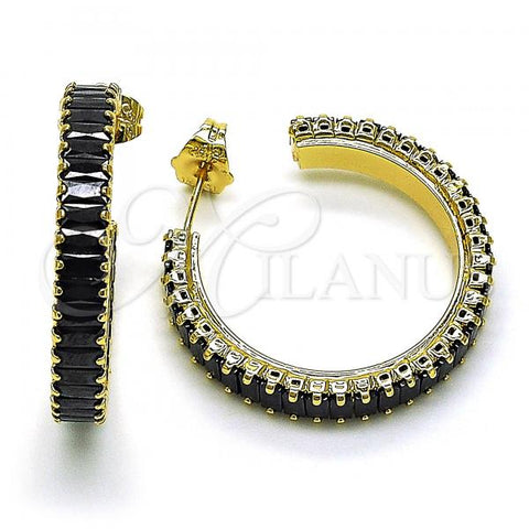Oro Laminado Stud Earring, Gold Filled Style with Black Cubic Zirconia, Polished, Golden Finish, 02.64.0642.6