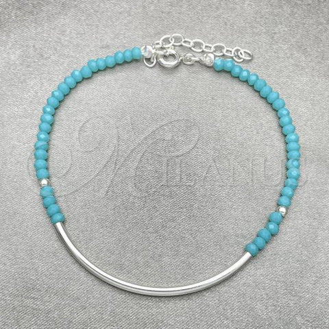 Sterling Silver Fancy Bracelet, Ball Design, with Light Turquoise Crystal, Polished, Silver Finish, 03.401.0060.07