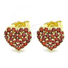 Oro Laminado Stud Earring, Gold Filled Style Heart Design, with Garnet Cubic Zirconia, Polished, Golden Finish, 02.283.0032.1