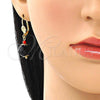 Oro Laminado Dangle Earring, Gold Filled Style Ball Design, with Black and Garnet Crystal, Polished, Golden Finish, 02.63.2757