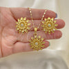 Oro Laminado Earring and Pendant Adult Set, Gold Filled Style Flower Design, with White Crystal, Polished, Golden Finish, 10.118.0035