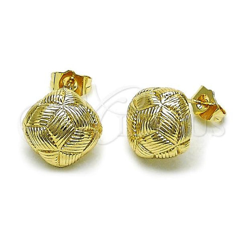 Oro Laminado Stud Earring, Gold Filled Style Diamond Cutting Finish, Golden Finish, 02.195.0348