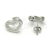 Sterling Silver Stud Earring, Heart Design, with White Cubic Zirconia, Polished, Rhodium Finish, 02.175.0106