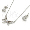 Sterling Silver Earring and Pendant Adult Set, Butterfly Design, with White Cubic Zirconia and White Micro Pave, Polished, Rhodium Finish, 10.186.0015