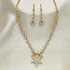 Oro Laminado Necklace and Earring, Gold Filled Style Teardrop Design, with White Cubic Zirconia, Polished, Golden Finish, 06.236.0005