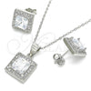 Sterling Silver Earring and Pendant Adult Set, with White Cubic Zirconia and White Micro Pave, Polished, Rhodium Finish, 10.175.0069