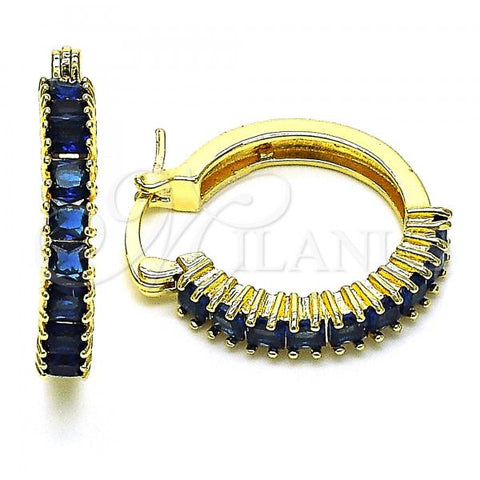 Oro Laminado Small Hoop, Gold Filled Style with Sapphire Blue Cubic Zirconia, Polished, Golden Finish, 02.210.0281.11.20