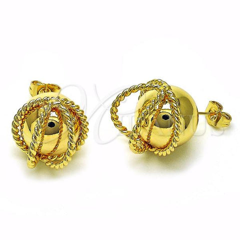 Oro Laminado Stud Earring, Gold Filled Style Ball and Twist Design, Polished, Golden Finish, 02.195.0278