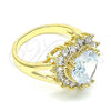 Oro Laminado Multi Stone Ring, Gold Filled Style Heart Design, with White Cubic Zirconia, Polished, Golden Finish, 01.346.0018.09